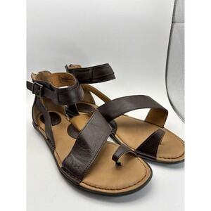 Born BOC Women's Sandal Size 10 Brown Leather Gladiator Flat Ankle Strap Shoe